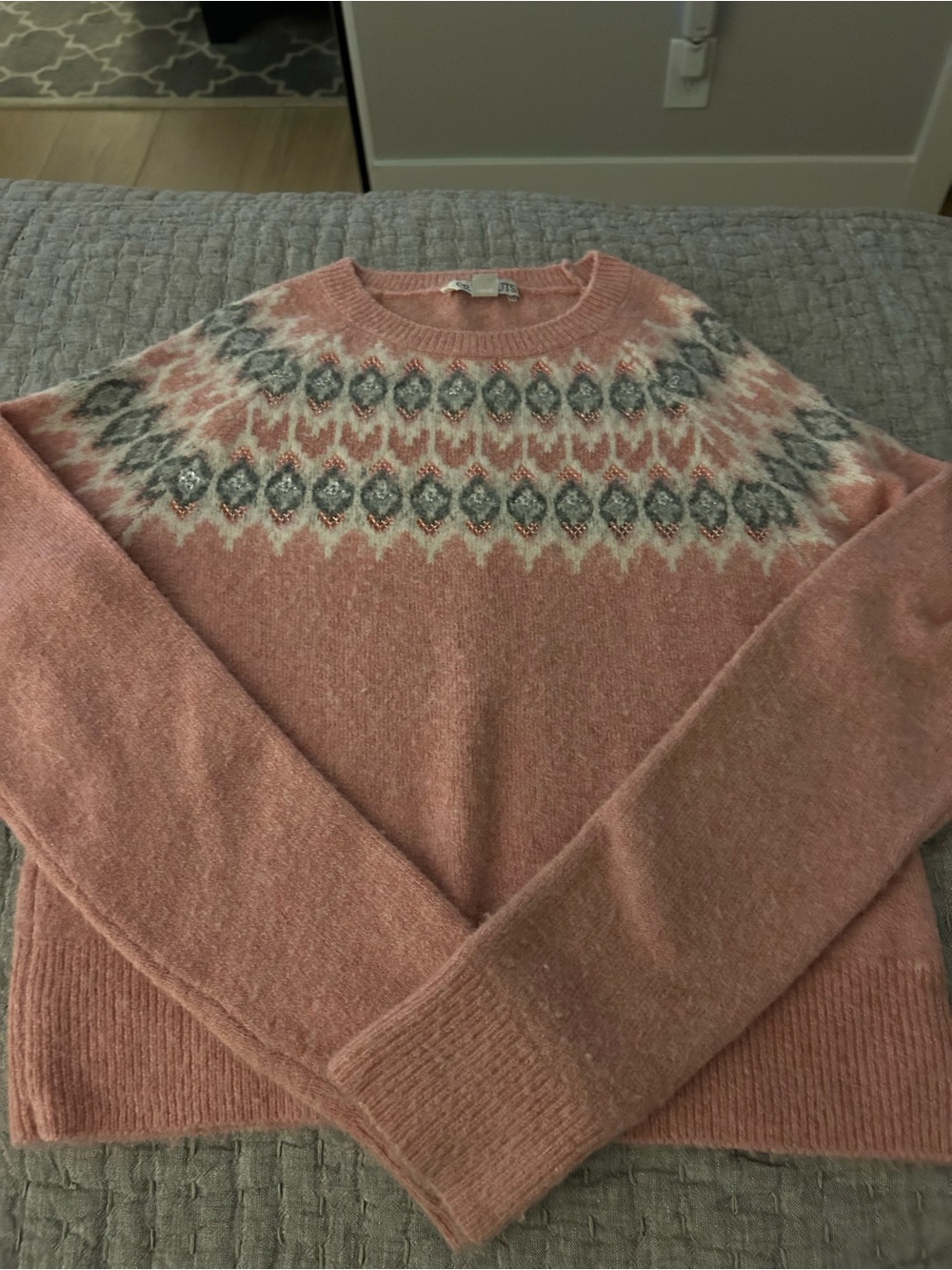 J. Crew Girls Crewcuts Pink Fair Isle Sweater in size large